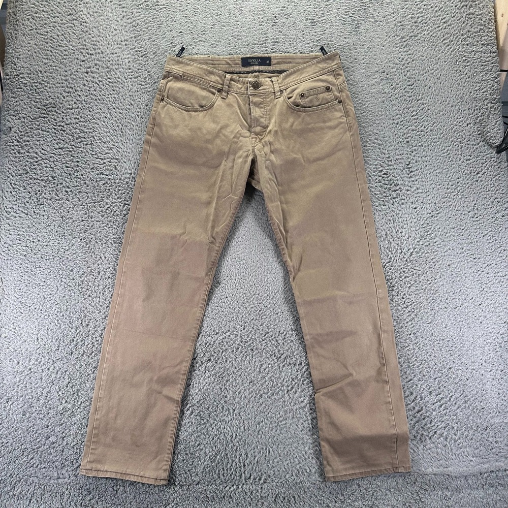 Siviglia Jeans Men 36x30 Brown Cotton Denim Straight Button-Fly Workwear Stretch